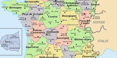 Regioner i Frankrig kort - Kort over Frankrig og regioner (Western